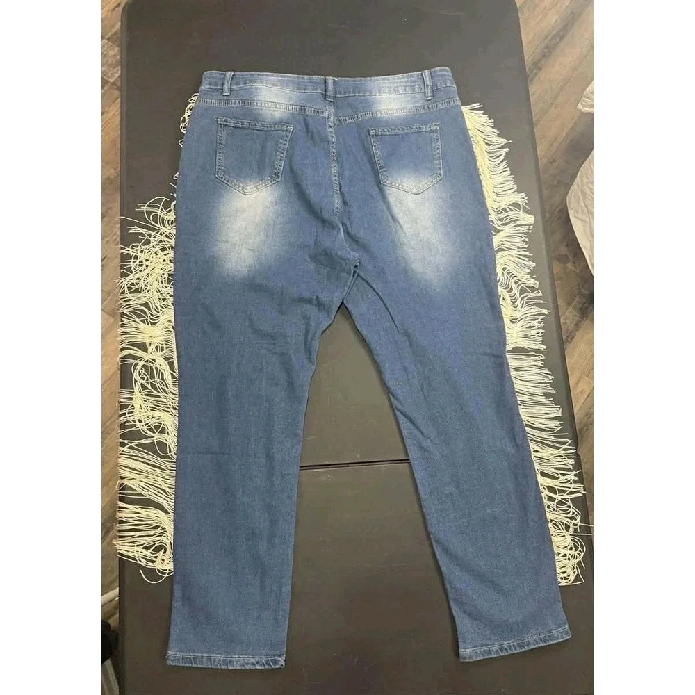 Plus Size Fringe Distressed‎ Skinny Jeans XXXL Boho Western Stretch Denim